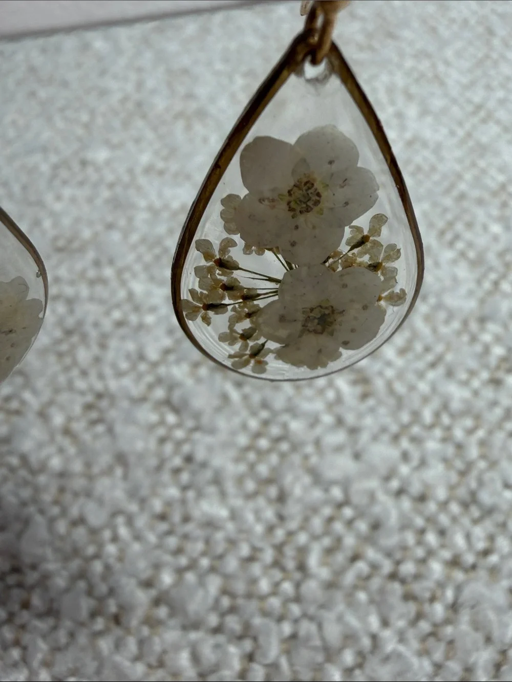 Stainless Steel White Floral Teardrop Earrings